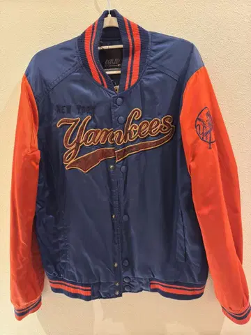 New York Yankees 바시티 자켓 네이비/오렌지