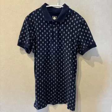 프리티 그린 네이비 페이즐리 무늬 피케 셔츠 XS