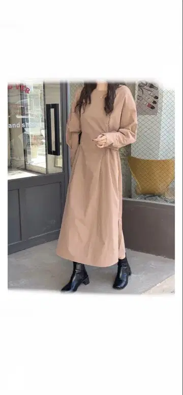 미개봉 긴팔 롱 원피스 브라운 백리본