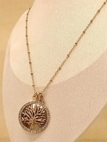 빈티지 브론즈 체인 지르코니아 트리 목걸이 롱