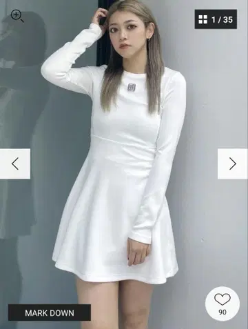GYGY 플레이트 타이트 맨투맨 플레어 원피스 화이트