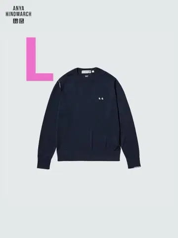 안야 힌드마치 유니클로 메리노 크루넥 스웨터 L 네이비 미사용 새상품