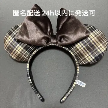 디즈니 머리띠 체크 무늬 브라운