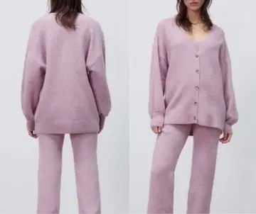 ZARA 니트 가디건 팬츠 이너 3종 셋업 핑크