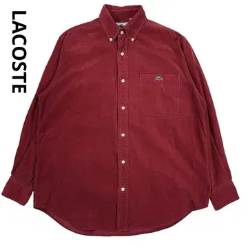 LACOSTE 문자 라코 라코스테 가는 코듀로이 버튼 다운 셔츠 와인