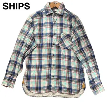 SHIPS 체크 무늬 긴팔 플란넬 셔츠 COTTON M 사이즈 밴드 포함