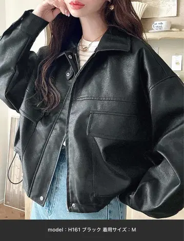 숏 기장 인조 가죽 블루종 moment+