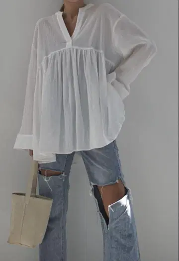 Cotton Gauze Flare Shirt 화이트