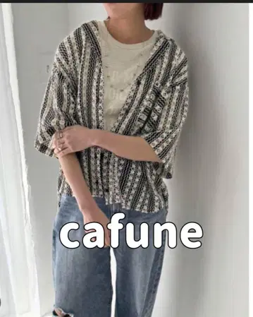 cafune 스트라이프 패턴 하프 슬리브 레이스 탑