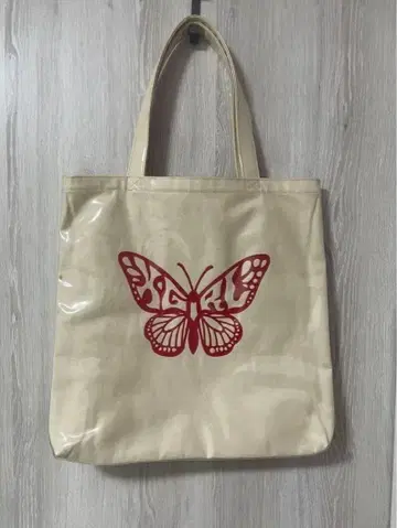 엑스걸 나비 디자인 토트백 베이지