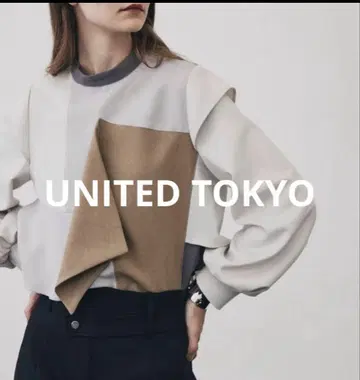 UNITED TOKYO 플래그 바이컬러 블라우스 ( 베이지 )