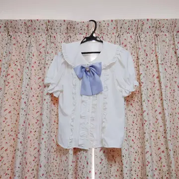 Ank Rouge 세일러 카라 블라우스 화이트 블루