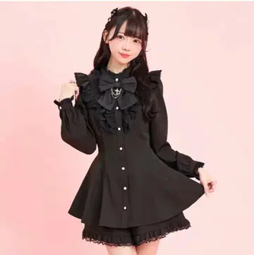 시크릿 허니 액세서리 리본 레이스 프릴 셋업 블랙