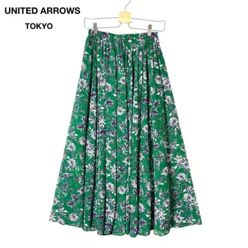 새상품급 UNITED ARROWS 트로피컬 플라워 맥시 플레어 스커트