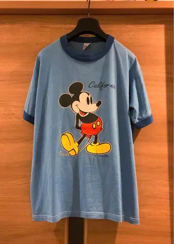 [레어] 90s 디즈니 링거 T셔츠 미키 USA제 파랑 블루