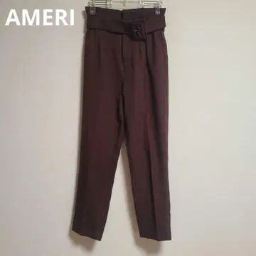 AMERI 아메리 하이웨스트 버클 팬츠 테이퍼드 S 브라운