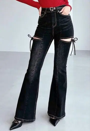 RESEXXY 컷 아웃 리본 데님 팬츠 블랙 s