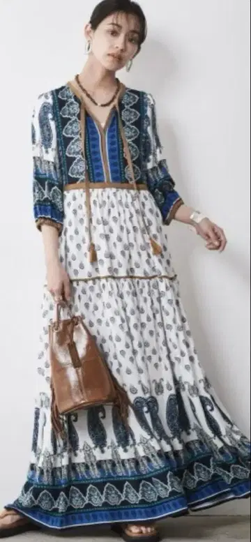 새상품 CHIC STYLE 에스닉 패널 프린트 맥시 원피스