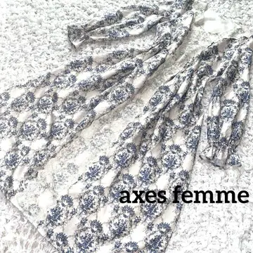 axes femme 로즈 가랜드 롱 원피스 긴팔 장미 레이스 블루