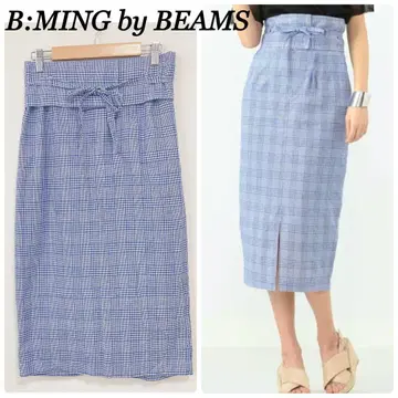 빔즈 코르셋 벨트 부착 타이트 스커트 체크 무늬 블루 S