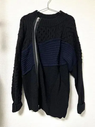 Sacai 집업 니트 스웨터 드라이버즈 블루종