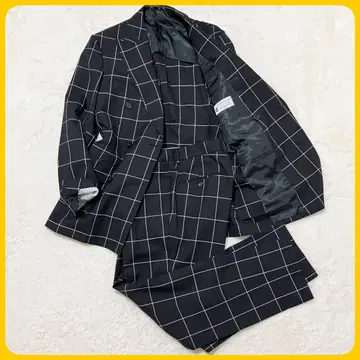 컨디션 최상 PILGRIM 카를로 발베라 블랙 체크 46 수트 셋업