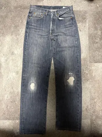 다크 블루 스트레이트 데님 데미지 가공