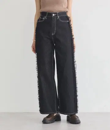 사이드 튤 데님 팬츠 블랙 S