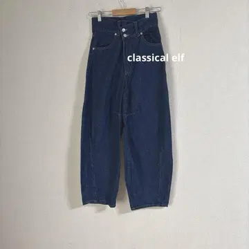 classical elf 아지메 허리 커브 데님 하의 와이드
