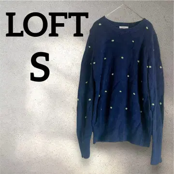 LOFT [ S ] 네이비 도트 무늬 니트 스웨터 라운드넥 긴팔