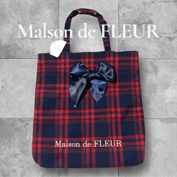 [택 포함 새상품] Maison de FLEUR 체크 무늬 토트백 리본
