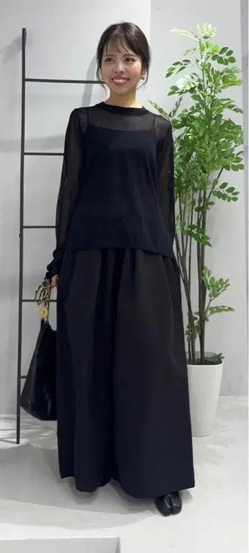 아베일 yurina 블랙 와이드 팬츠 L