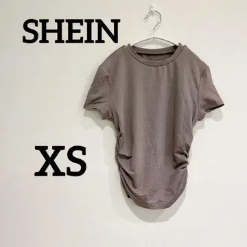 SHEIN [ XS ] 그레이 반팔 T셔츠 시보리 디자인 심플 크롭 기장