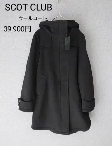 스콧 클럽 울 코트 블랙 후드 새상품 39,900엔