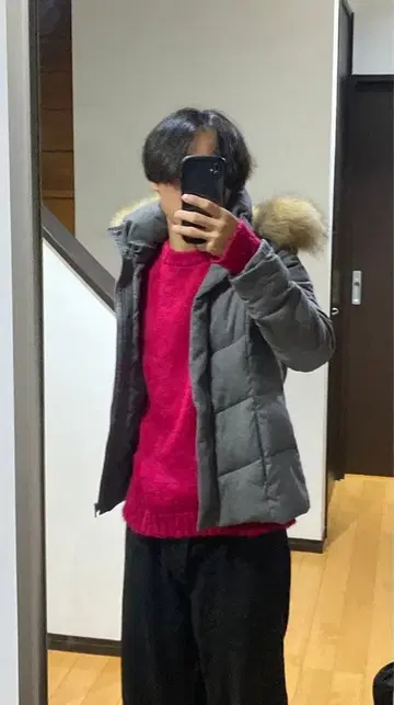 퍼 달린 다운 자켓 그레이 Y2K 그런지 갸루 시크 스타일 짧은 기장