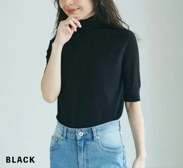 basement online 블랙 터틀넥 반팔 니트