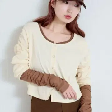 Kastane 소매 튤 골지 가디건