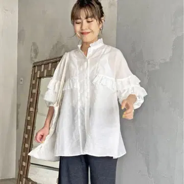 스픽 앤 스팬 코튼 실크 티어드 프릴 슬리브 블라우스