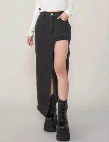 Darich 프론트 오픈 데님 롱 스커트