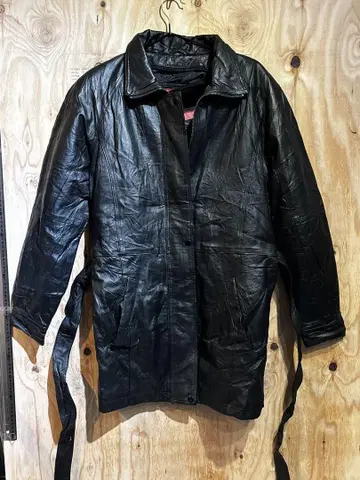USA LEATHER 블랙 가죽 코트 S