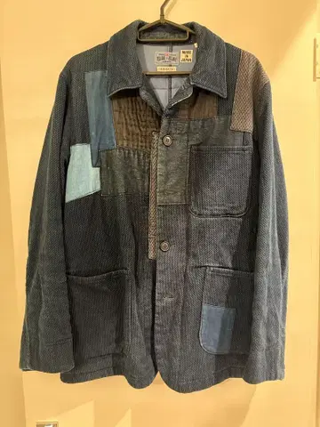 BLUE BLUE 자수 패치워크 커버올 인디고
