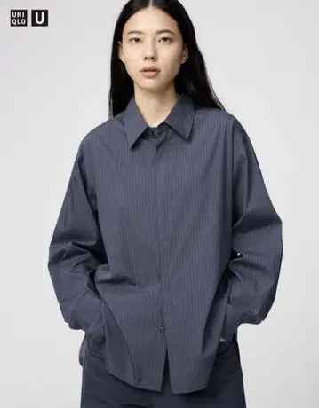 UNIQLO U 다크 블루 스트라이프 셔츠 XXL