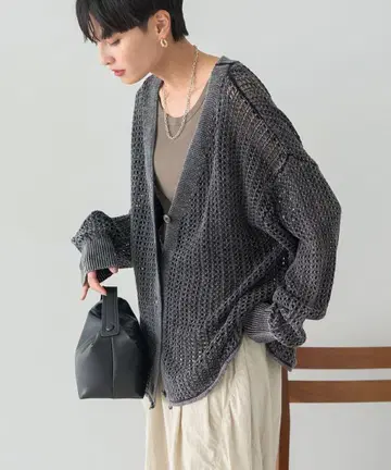 메쉬 가디건 차콜 그레이 L 아메리칸 홀릭