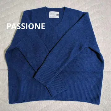 PASSIONE 폭스 혼방 V넥 스웨터 니트 38 블루 파랑