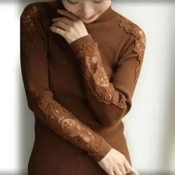[FRENCH PAVE] 새상품급! 긴팔 니트 리브 터틀넥 어깨 레이스