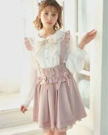 리즈리사 메시지 리본 서스펜더 포함 스커트