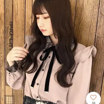 ROJITA 옅은 핑크 레이스 옷깃 블라우스