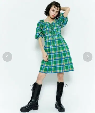 candystripper CHECK PUFF SLEEVE 원피스