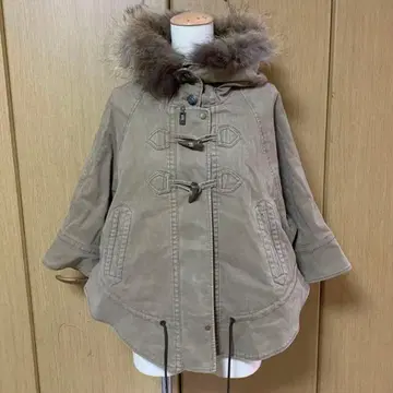 카키 후드 부착 판초풍 자켓