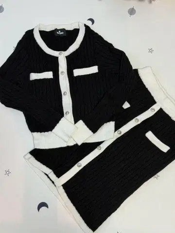 MARY QUANT 리브 가디건 & 스커트 셋업